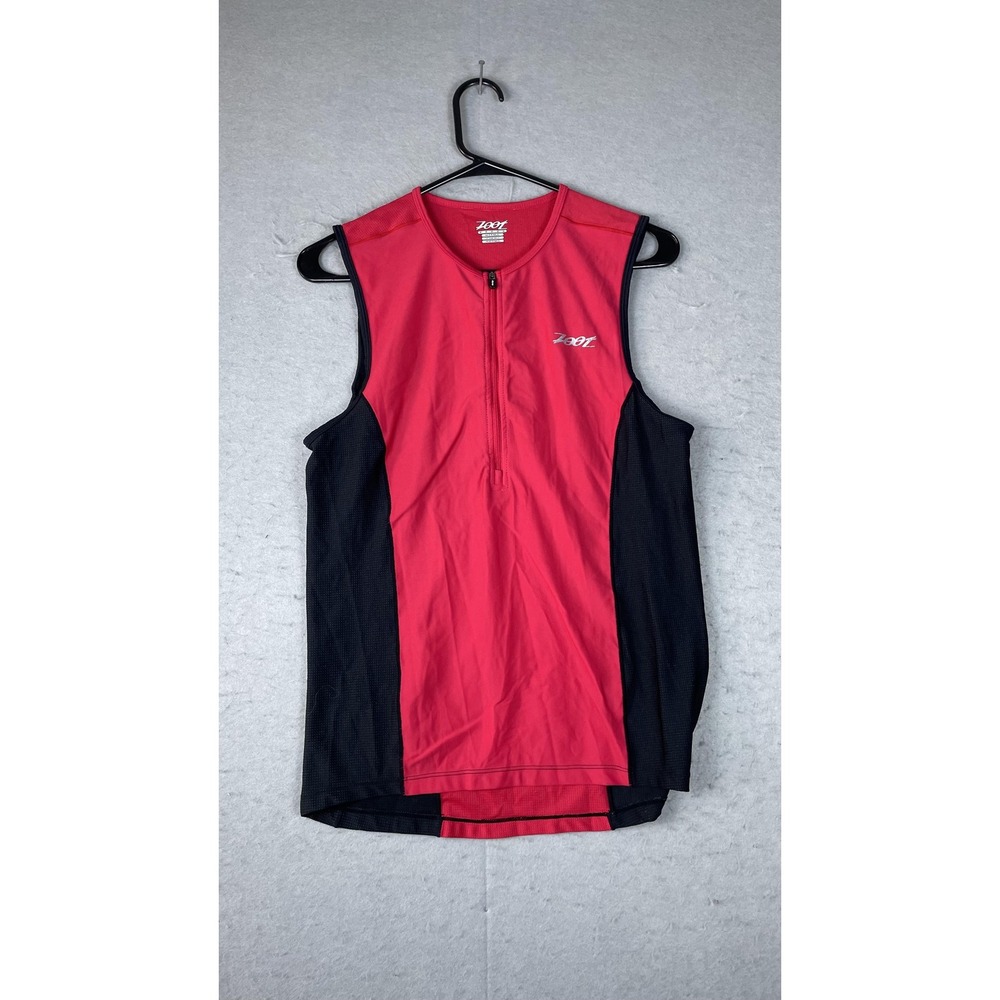 Zoot Shirt Mens Medium‎ Red Black Sleeveless Triathlon 1/4 Zip Cycling Jersey